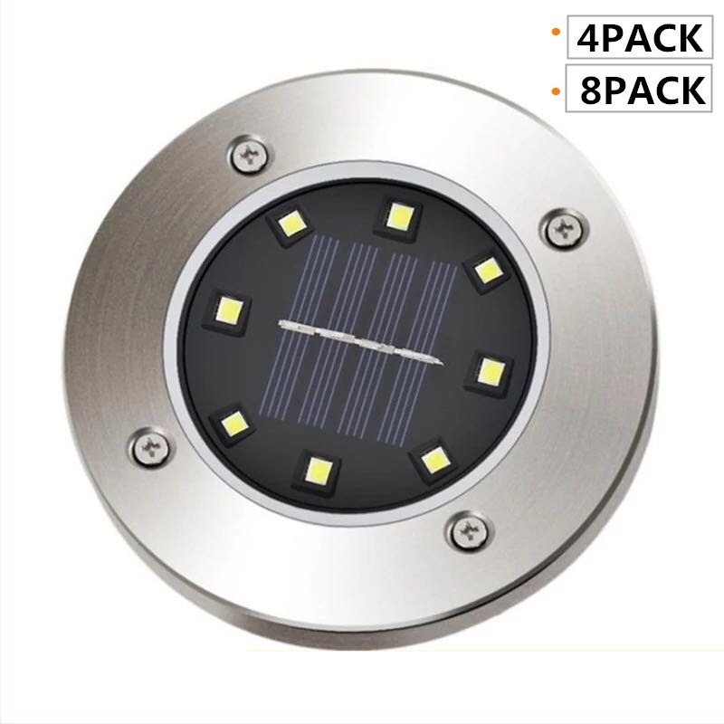 Napelemes föld alatti lámpa gyephez, 8 LED, táj- és udvar dekoráció, IP65 vízálló