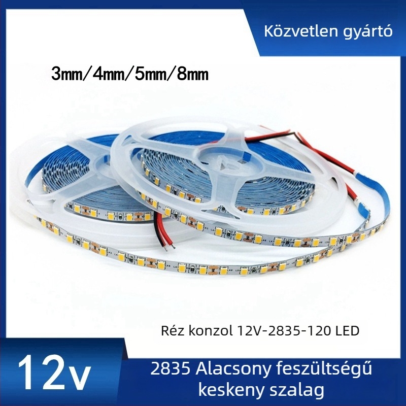 2835 LED-szalag, 120 LED, 12V, keskeny PCB 3mm/4mm, nagy fényerő, oldalsó megvilágítás hátteret adó LED-lámpa KTV-hez és bárhoz, vonalvilágítás