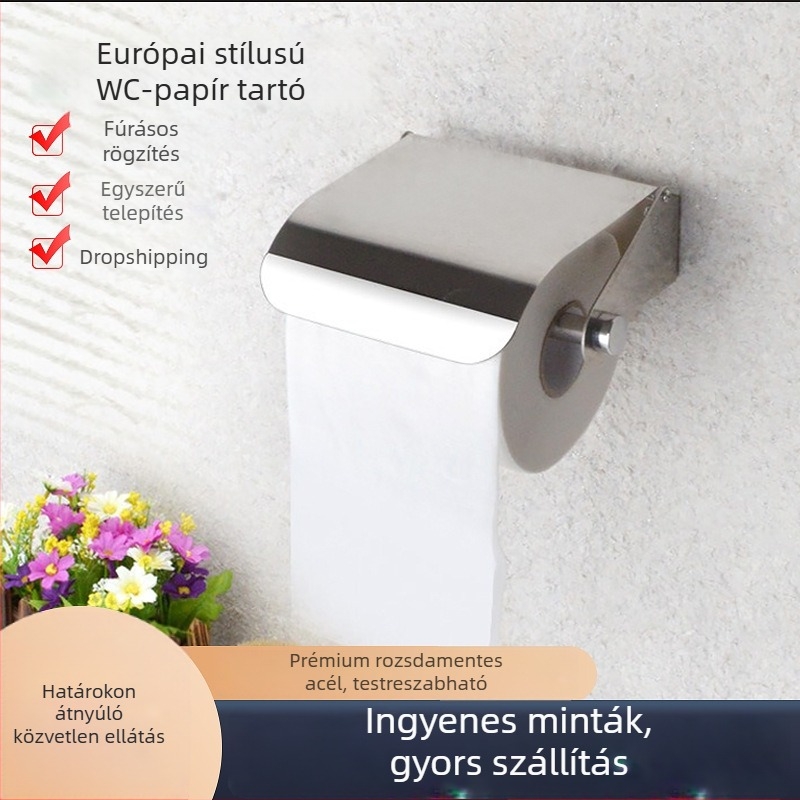 Rozsdamentes acél WC papírtartó, európai stílusú tekercsdoboz, modern minimalist dizájn