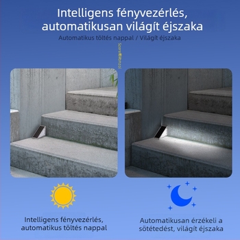 Kültéri napelemes lépcsőfény lencsével, erős fényerővel, IP65 vízálló, lopás elleni védelem