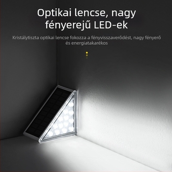 Kültéri napelemes lépcsővilágítás LED, háromszög alakú, 80×80×55 mm, IP65, 2.6 W, 6500 K