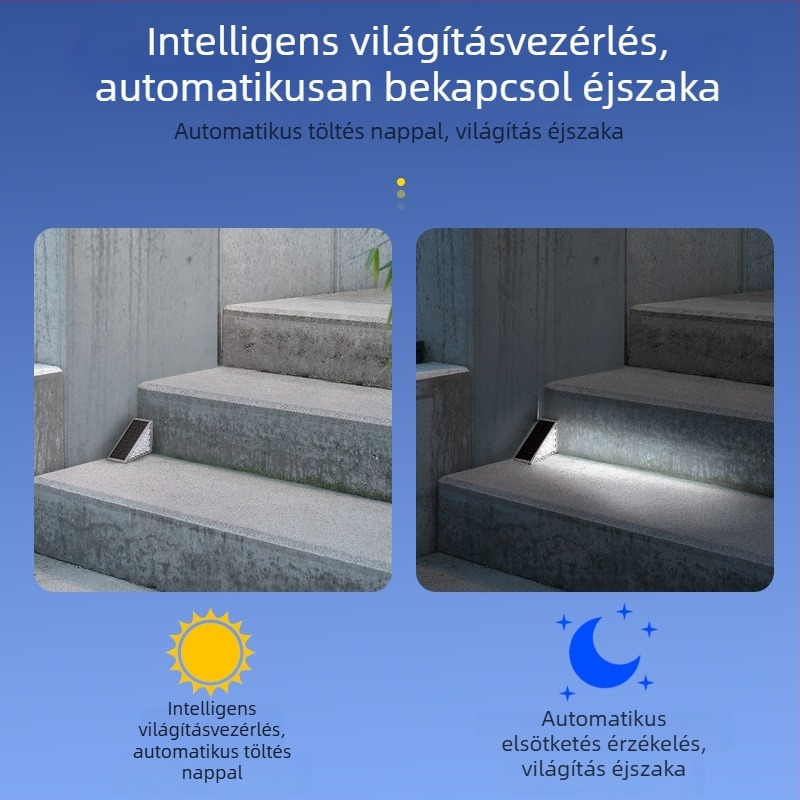Kültéri napelemes lépcsővilágítás LED, háromszög alakú, 80×80×55 mm, IP65, 2.6 W, 6500 K