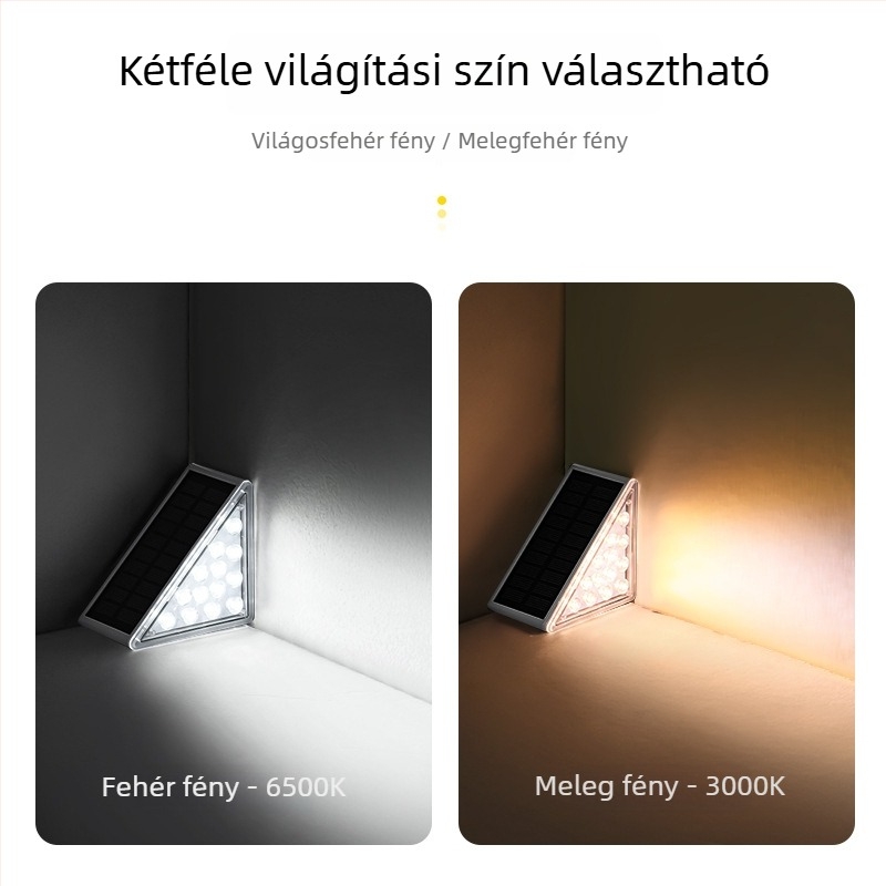 Kültéri napelemes lépcsővilágítás LED, háromszög alakú, 80×80×55 mm, IP65, 2.6 W, 6500 K