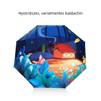 Egyedi reklámnapernyő teljes felületű nyomtatással vinil anyagon, összecsukható napernyő, 8 bordával, kézi nyitás-zárás, logónyomás elérhető