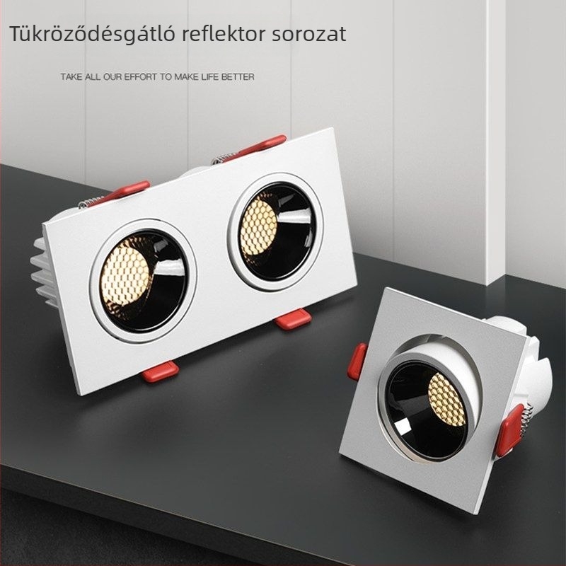 LED COB kettős fejű mennyezeti downlight, teljes spektrummal, anti-glare, 10W, négyzet alakú