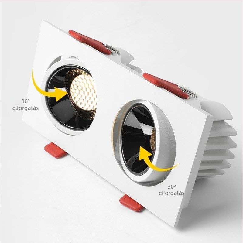 LED COB kettős fejű mennyezeti downlight, teljes spektrummal, anti-glare, 10W, négyzet alakú