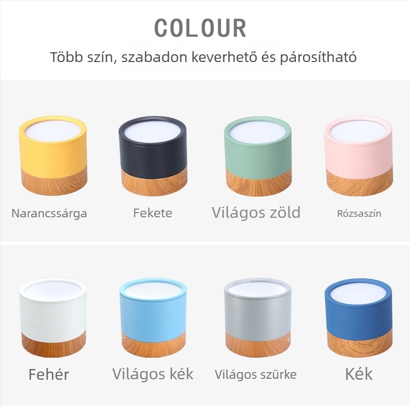 LED Macaron több színű felületre szerelhető downlight, melegfehér fény, alumínium ház, 75/108 mm