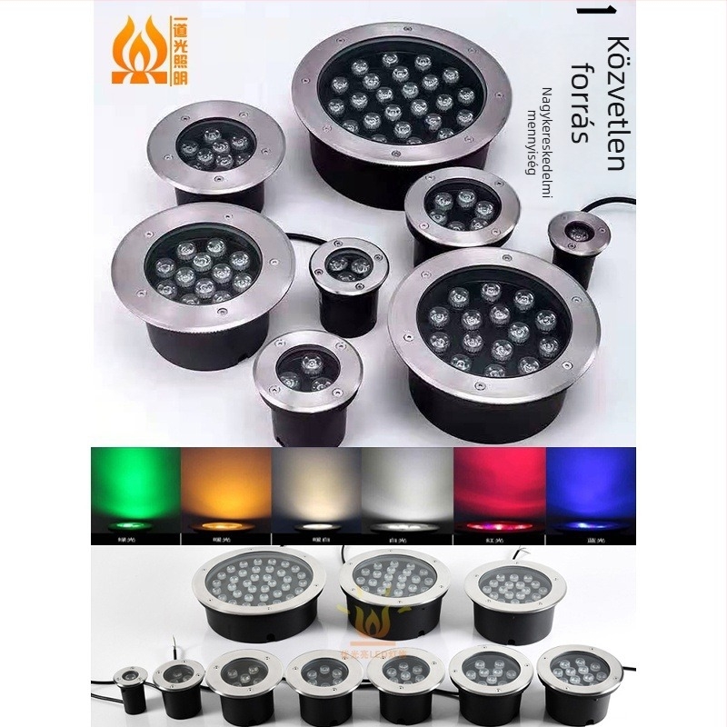 Kültéri földalatti vízálló LED világítótest, RGB színes tájfény, víz alatti négyszögletes reflektor, 36W/9W/12W