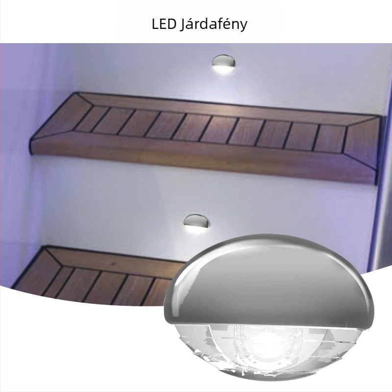 LED falikar hajók és jachtok számára – elektroplatált felület, félig diffúz, folyosó/lépcső világítás, 12V DC, IP67, 0.23W