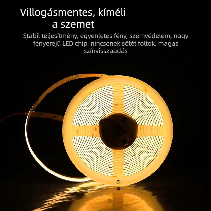 12V COB LED-szalag, öntapadó, beépített fénycsatornába, lineáris LED világítás szekrényekhez és vitrinekhez, dimmelhető
