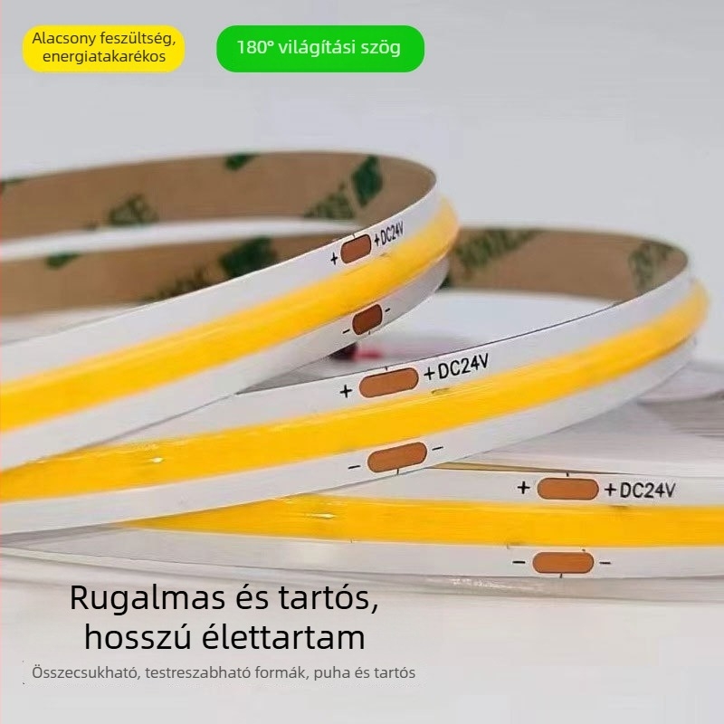 12V COB LED-szalag, öntapadó, beépített fénycsatornába, lineáris LED világítás szekrényekhez és vitrinekhez, dimmelhető