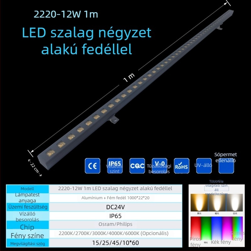 12W külső lineáris LED világítás homlokzati kontúrhoz, teljes színskálával, külső vezérléssel, testre szabható