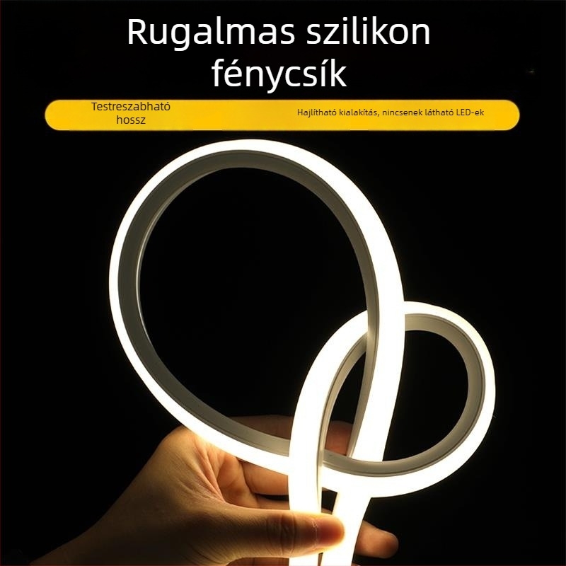 1010 szilikon LED-szalag, rugalmas, vízálló, integrált extrudálás, 24V, 120 LED, 9–10W/m, beltéri világítás