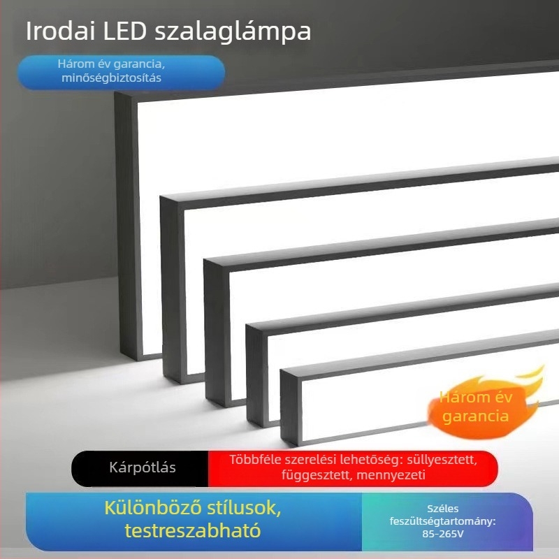 LED hosszú szalagfény iroda mennyezeti lámpa, alumínium négyzetcsatorna, 85-265V