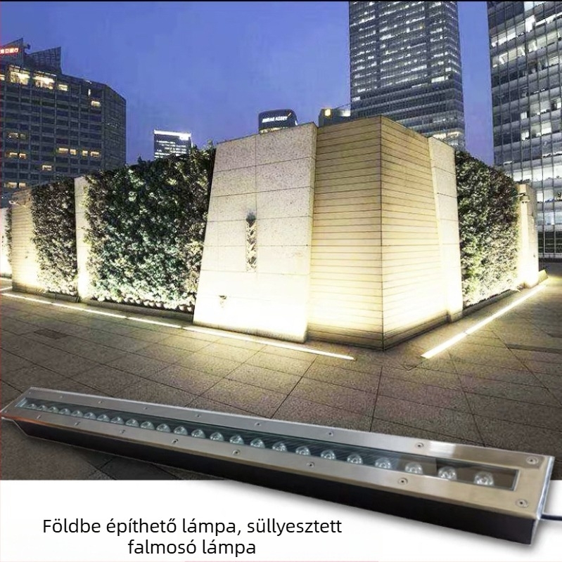 Kültéri föld alatti LED világítás, IP67, rozsdamentes acél, beépített lépcső- és járdavilágítás, 24 LED, 3000K, 2400 lm