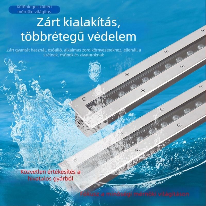 Kültéri föld alatti LED világítás, IP67, rozsdamentes acél, beépített lépcső- és járdavilágítás, 24 LED, 3000K, 2400 lm