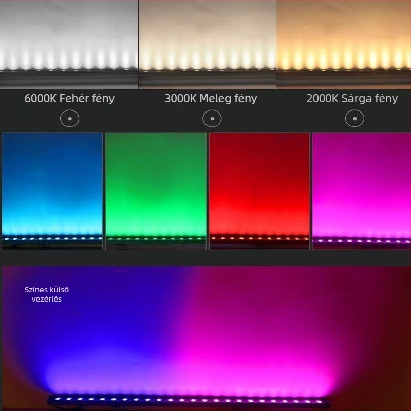 LED 220V több színű falmosó lámpa kültéri használatra, IP67, lineáris LED-projektor