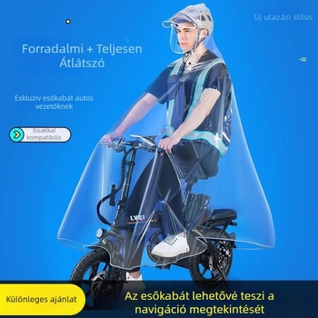 Átlátszó esőponcsó elektromos közlekedéshez, extra nagy méret, összecsukható, uniszex, teljes testfedés