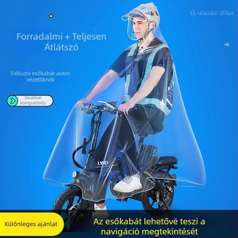 Átlátszó esőponcsó elektromos közlekedéshez, extra nagy méret, összecsukható, uniszex, teljes testfedés