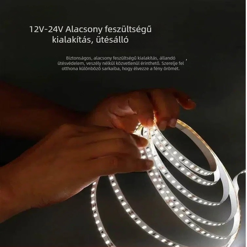 2835 LED szalag mennyezethez, 12V/24V, villogásmentes, öntapadós, alacsony feszültségű lineáris világítás