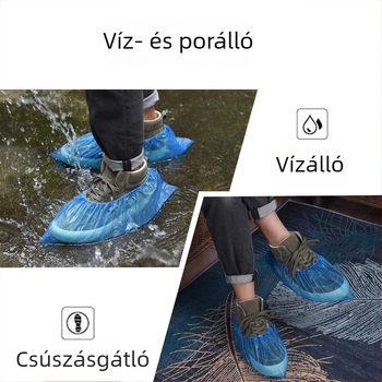 Vastagított egyszer használatos cipővédők, vízálló, porálló, csúszásmentes, beltéri használatra, légáteresztő, kék, egy méret
