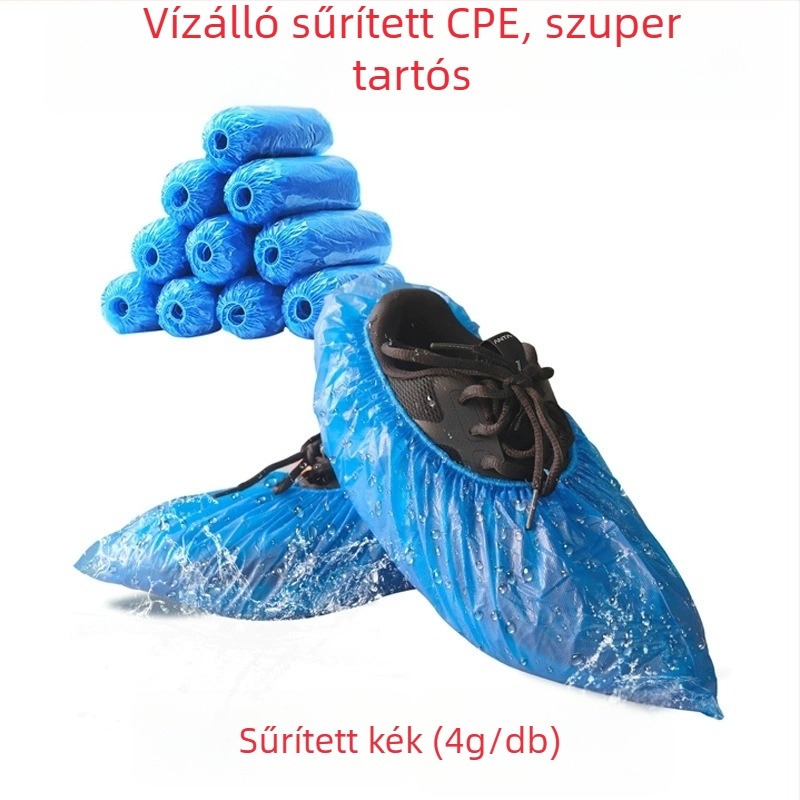 Vastagított egyszer használatos cipővédők, vízálló, porálló, csúszásmentes, beltéri használatra, légáteresztő, kék, egy méret