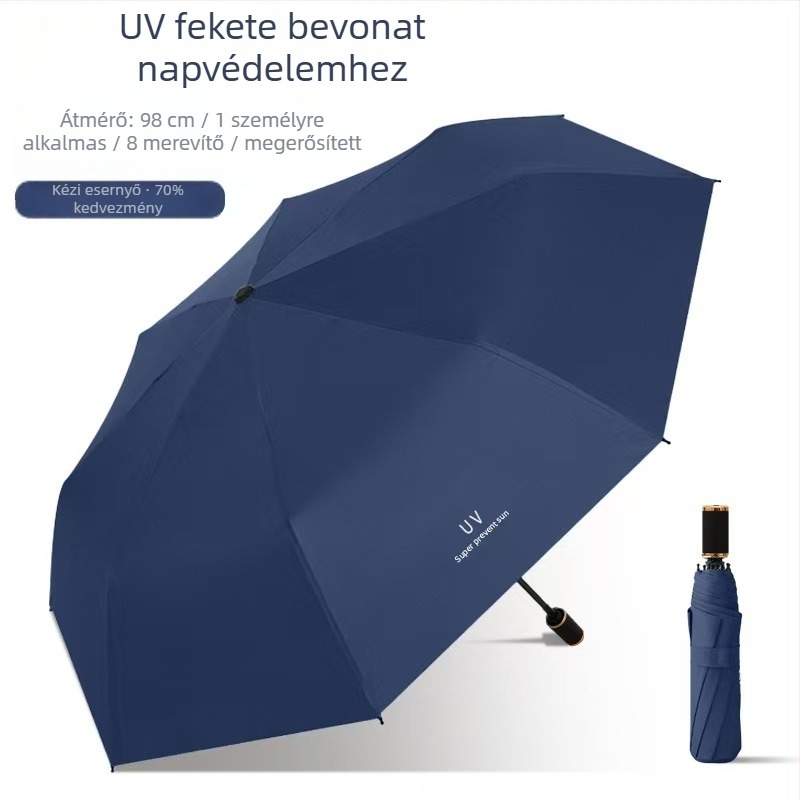 Egyedi UV-védett háromrészes összecsukható esernyő nyolc bordával, kézi működtetés, logónyomtatás
