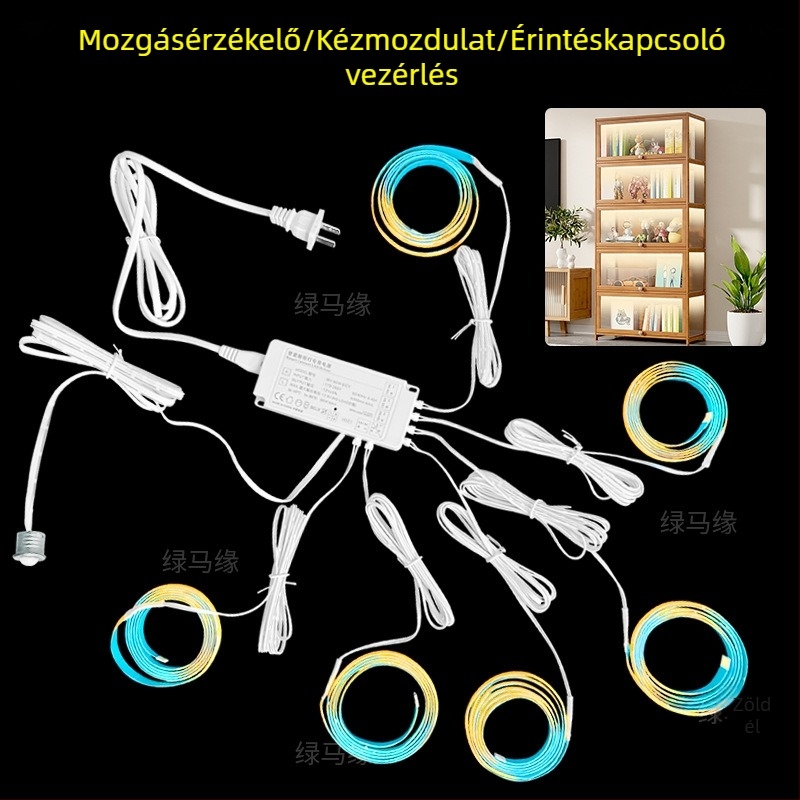 Mozgásérzékelős COB LED-szalag szekrényekhez és vitrinákhoz, öntapadós, 12V, 320 LED, CRI 90, állítható fényerő