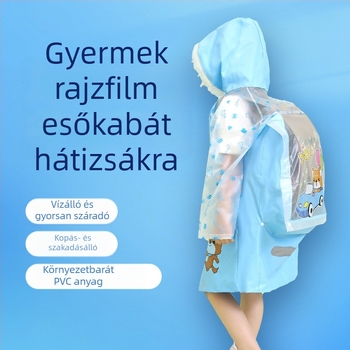 7–12 éves gyermekeknek készült esőponcsó felfújható peremmel, vízálló kültéri használatra