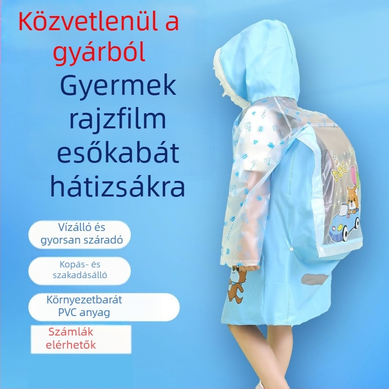 7–12 éves gyermekeknek készült esőponcsó felfújható peremmel, vízálló kültéri használatra
