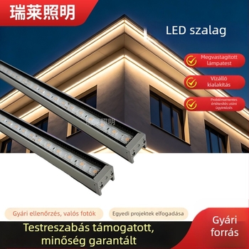 LED külső lineáris világítás, IP65 védelem, falmosó világítás faszádokhoz, alumínium profilú ház, épület kontúrvilágítás, modell Line light 2829, 24V, 120° fényvetítés, melegfehér / sárga fény