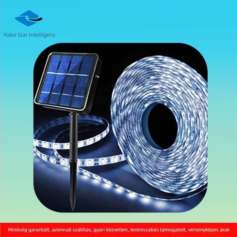 Új napelemes RGB LED csík, öntapadós, kültéri vízálló, hangulatos dekoratív világításhoz