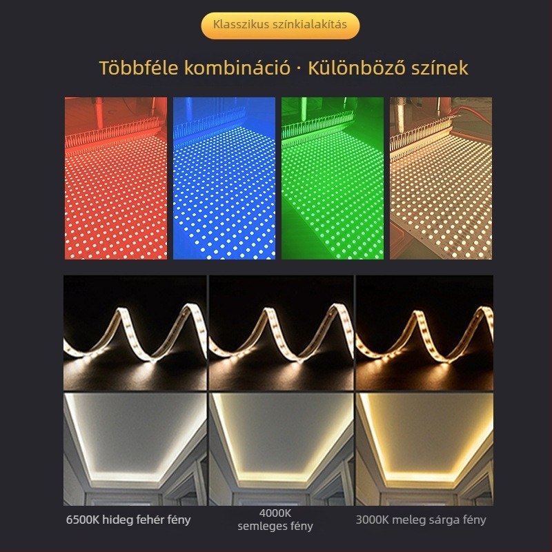 2835 LED szalag, 24V, 8 mm szélesség, 120 LED, alumínium profilú neon hangulatfény