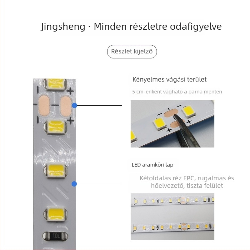 2835 LED szalag, 24V, 8 mm szélesség, 120 LED, alumínium profilú neon hangulatfény