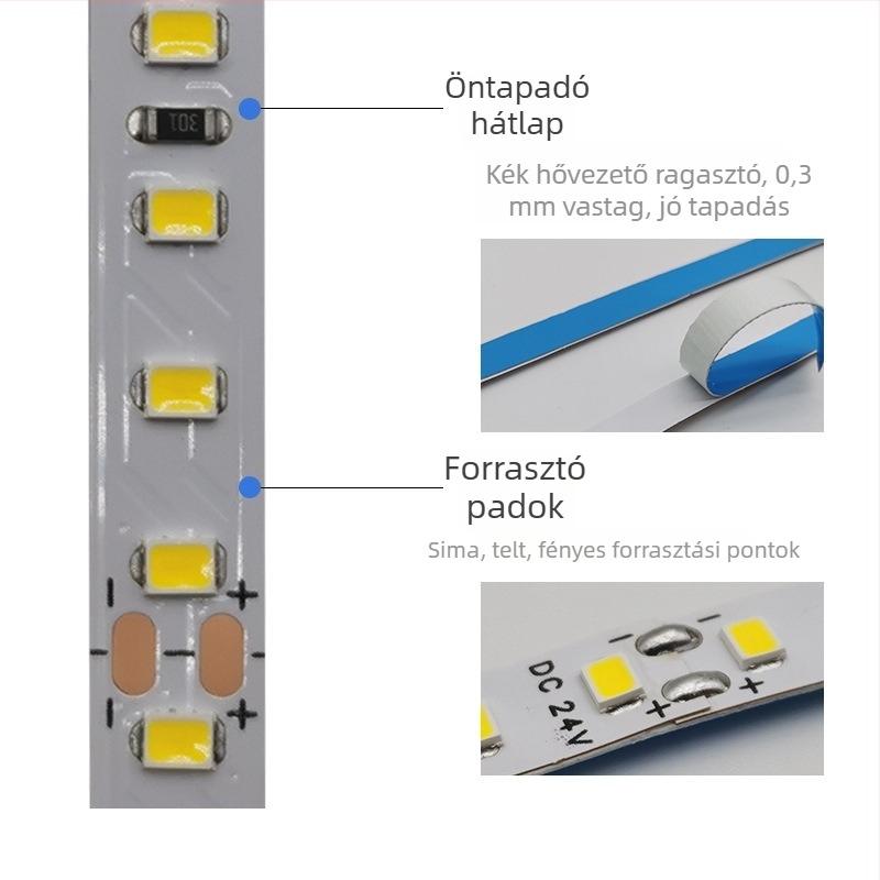 2835 LED szalag, 24V, 8 mm szélesség, 120 LED, alumínium profilú neon hangulatfény