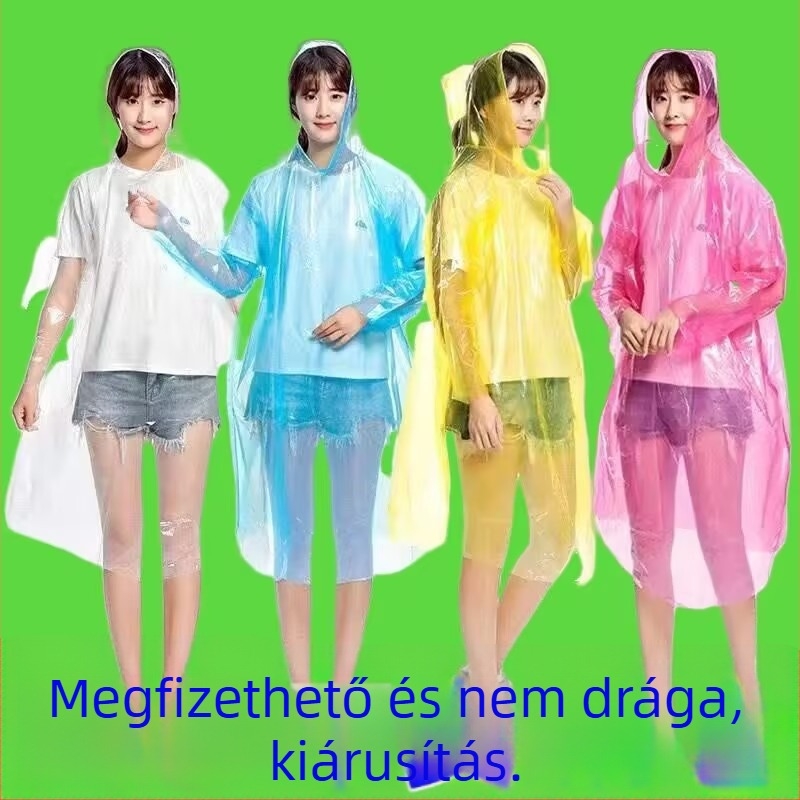 Egyszer használatos, vastagított esőponcsó, átlátszó, hordozható felnőtteknek, túrázáshoz és raftinghoz