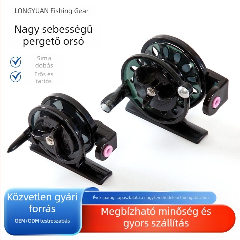 Kétsebességes előre hajtású horgászorsó, visszafordítható balra és jobbra elő kerékkel, műanyag, hordozható jéghez