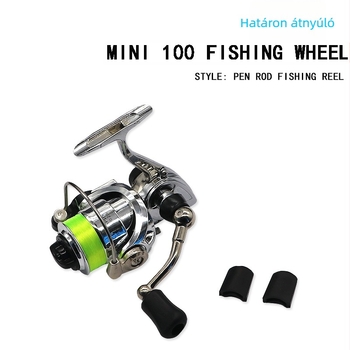 Mini 100 típusú spinningorsó fémből készült testtel, toll-stílusú nyelet, halászsorsó, bal- és jobbkezes cserélhető, kézi hajtású, zsinórral, mikro halászorsó