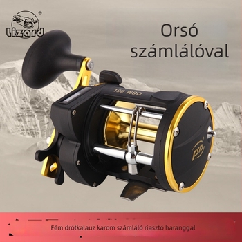 Számlálóval ellátott mélytengeri horgászorsó hajóhoz, dobfélesített trolling-orsó, teljesen fémből