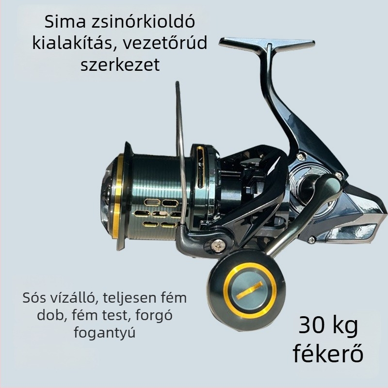 Teljesen fém orsó, nagy szilárdságú hosszú dobásra, csavaros fogantyúval, hézag nélküli – édesvízi és sós vizes horgászathoz