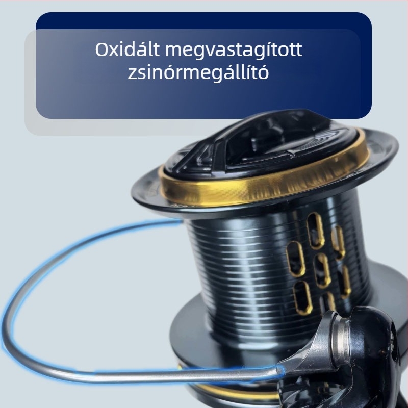 Teljesen fém orsó, nagy szilárdságú hosszú dobásra, csavaros fogantyúval, hézag nélküli – édesvízi és sós vizes horgászathoz
