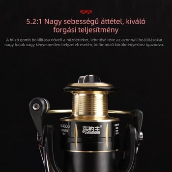 Teljesen fémből készített spinning orsó, 15 csapágy és damilos spóllal, tengeri horgászatra és hosszú dobásokhoz
