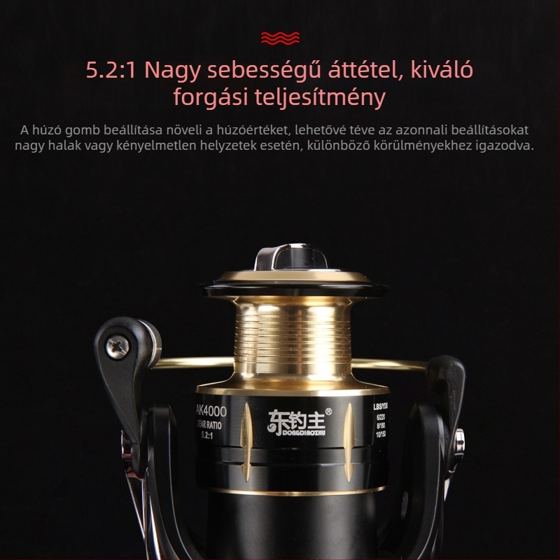 Teljesen fémből készített spinning orsó, 15 csapágy és damilos spóllal, tengeri horgászatra és hosszú dobásokhoz
