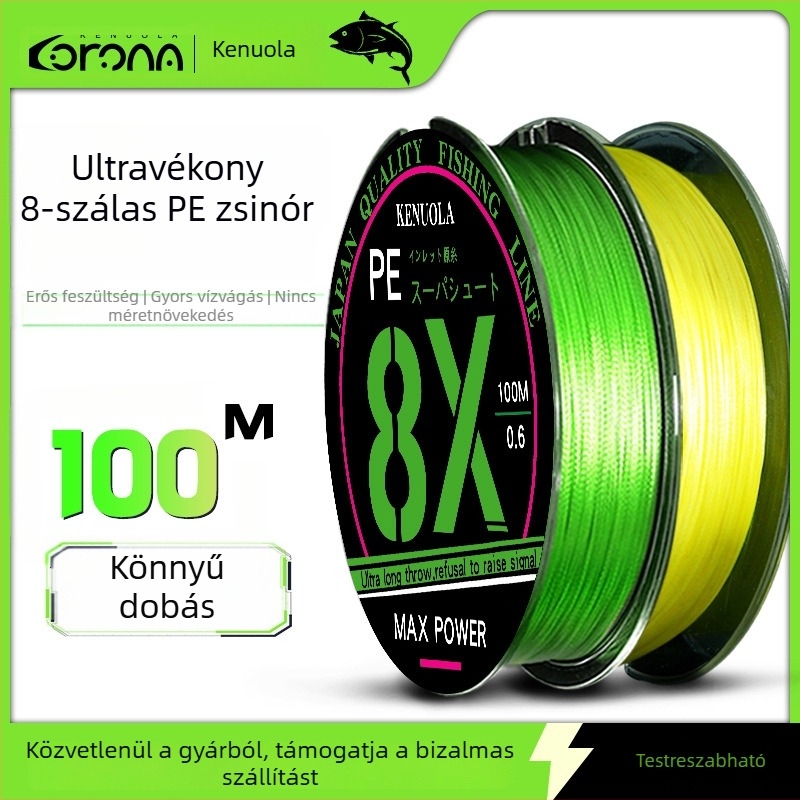 Corona 8‑szálas PE horgász damil hosszú dobásokhoz, rendkívül sima fő damil, nagy húzószilárdság és kopásállóság