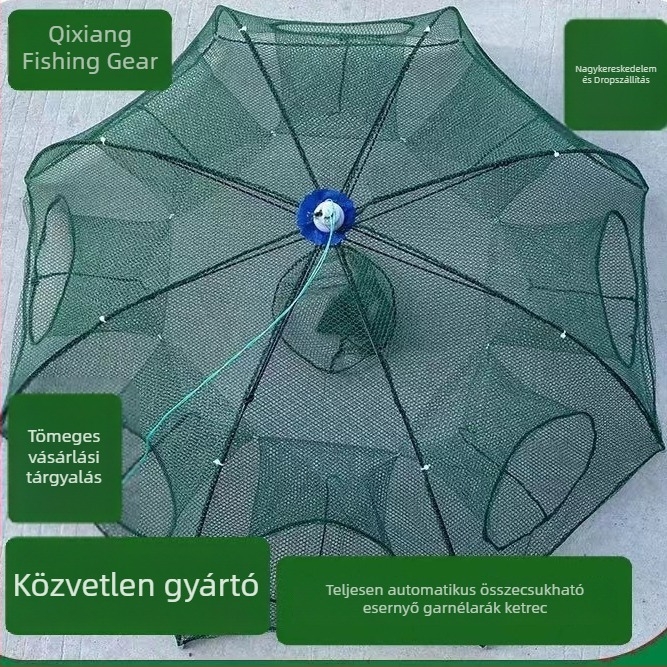 Összecsukható esernyő alakú garnéla-kosár és horgászháló kézi dobóhálóval