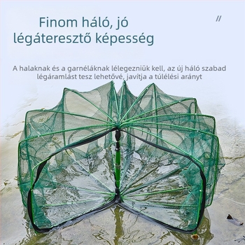 Nylonból készült négyszögletes összecsukható horgászháló garnéla, hal, homár és rák fogására – kézi dobóháló