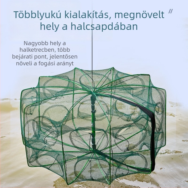 Nylonból készült négyszögletes összecsukható horgászháló garnéla, hal, homár és rák fogására – kézi dobóháló
