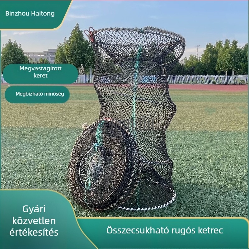 Összecsukható rugós halászati ketrec halak, rákok, teknősök és garnélák számára hálóval