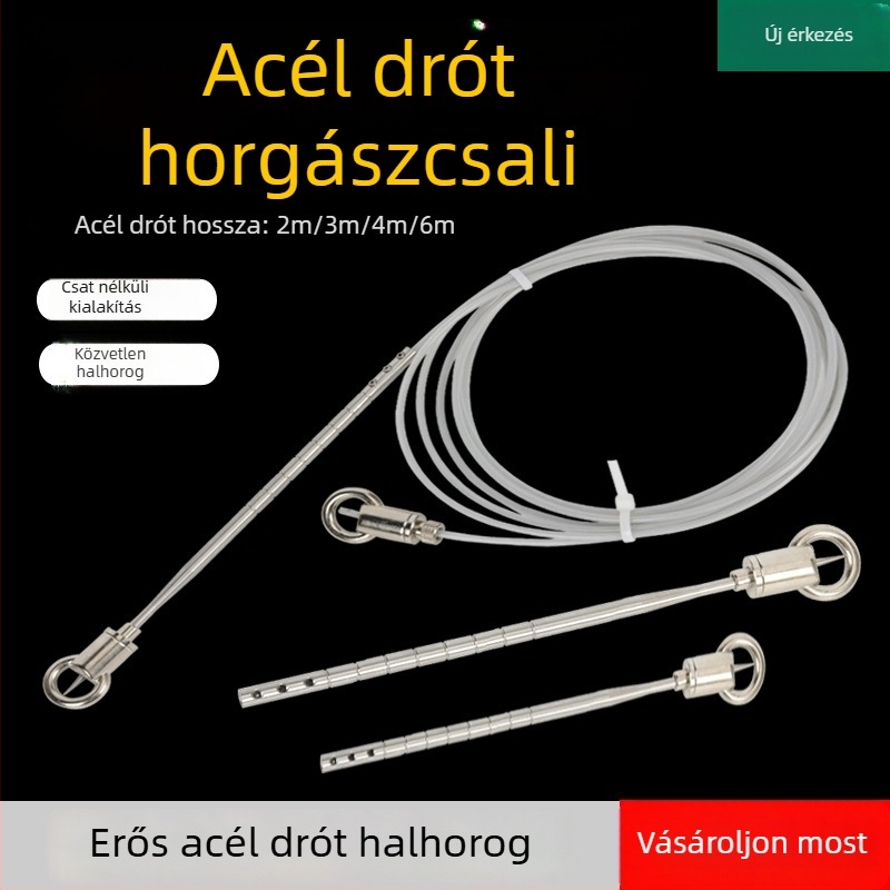 Rozsdamentes acélból készült halszálazó tű és zsinór, 3m/5m hosszúságú, acélhuzal, hordozható élőhal-záró készülék