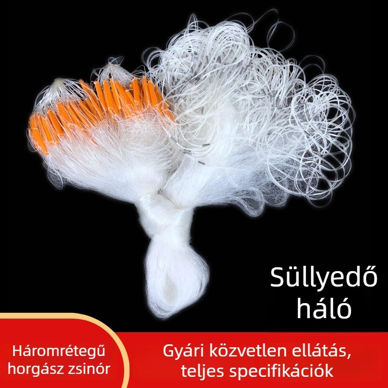 Háromrétegű horgász háló, 1,3 m magas úszó rész és merülő alsó rész